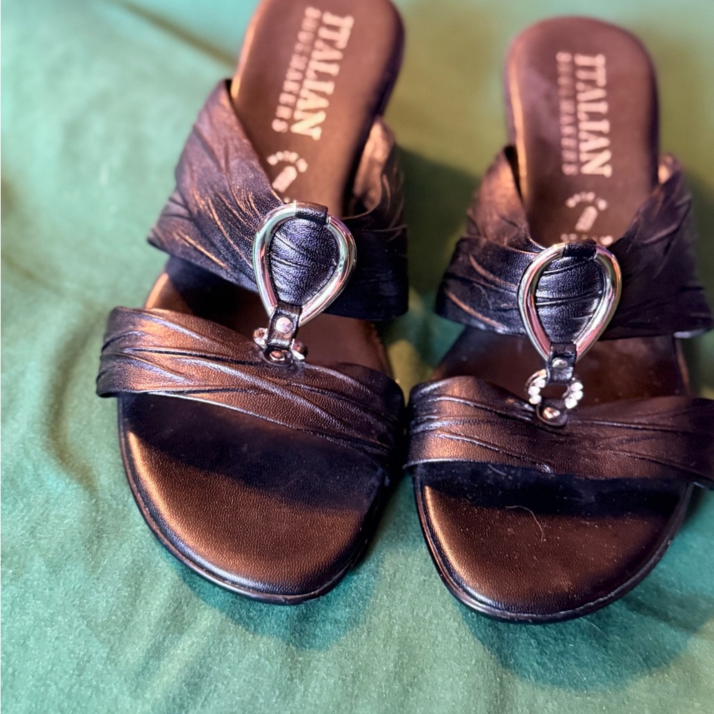 Italian Shoemakers Black Mules with Silver Accents